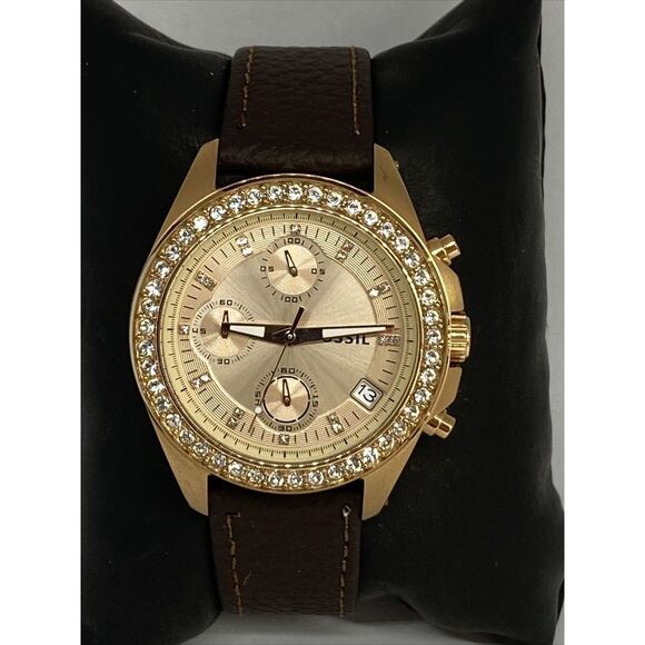 Fossil Decker ES3352 Women's Brown Leather Analog Gold Dial Quartz Watch RK411 - Picture 3 of 12